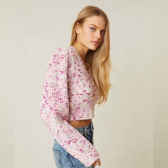 LoveShackFancy - Avignon Hand Painted Crop Cardigan | Berry Medley M - Picture 3 of 7